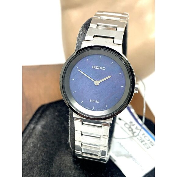 Seiko Women's Watch SUP385 Solar Blue Dial Silver Stainless Steel 28mm - Picture 1 of 14